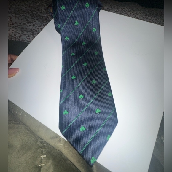 Irish Luck Navy Blue Tie with Green Shamrocks - Picture 7 of 11